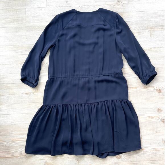 Rebecca Taylor Silk Blouson Long Sleeve Dress | Navy Size 8 - Picture 7 of 9
